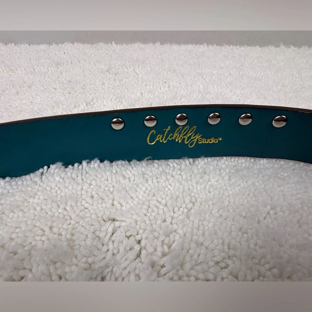 Catchfly Studio Girls’ Leather Belt Featuring Embroidered Feather Design